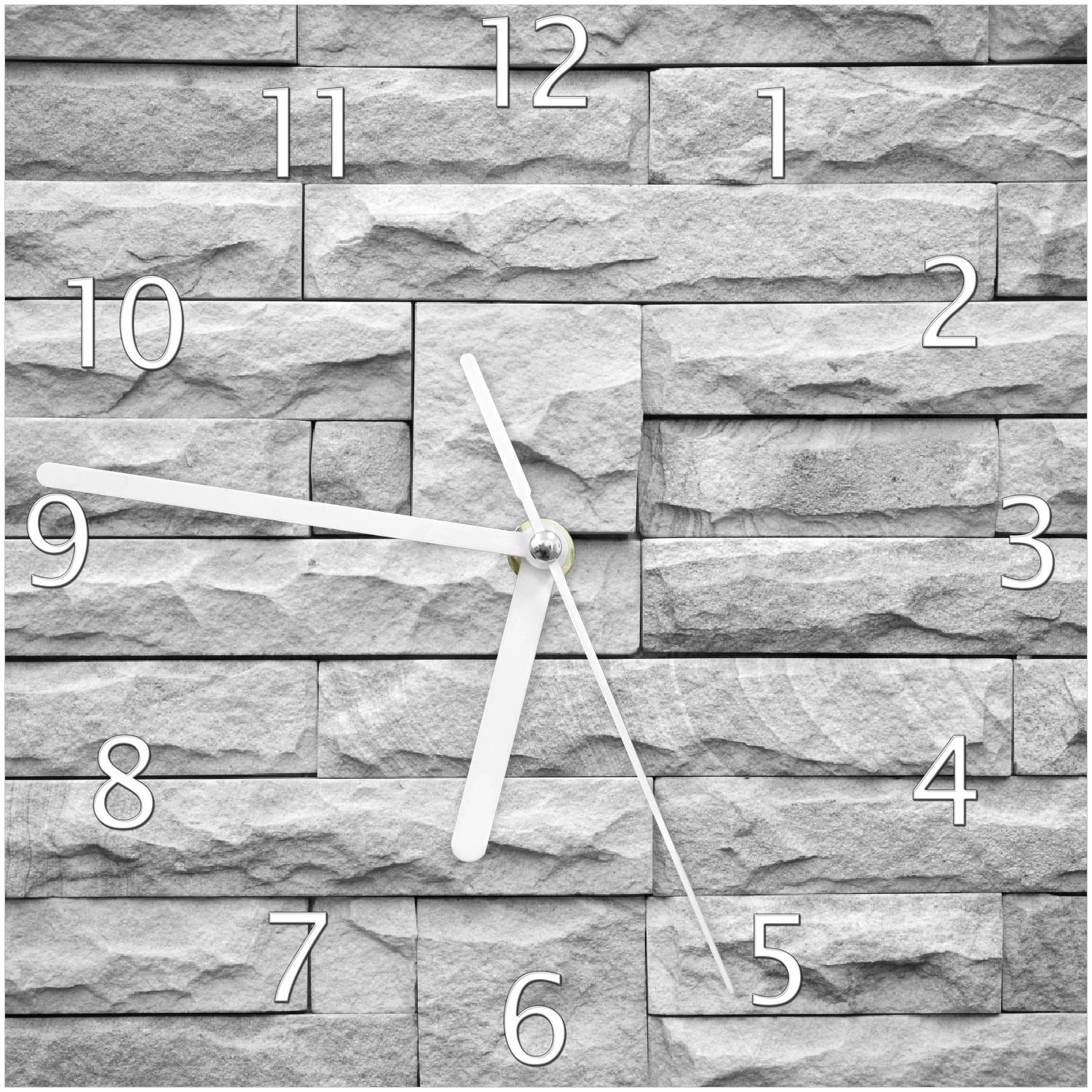 Wallario Uhr 30 x 30 cm, wei&szlig;e Zeiger Steinwand grau - Bild 1