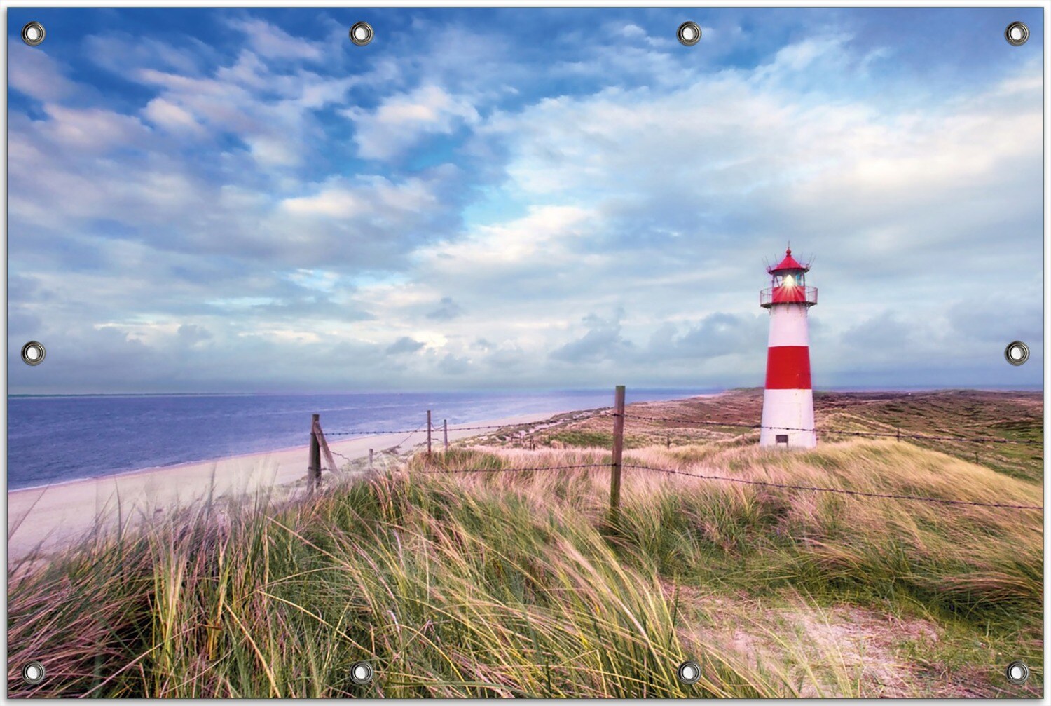 Gartenposter Rund, 120 cm Durchmesser Leuchtturm am Strand von Sylt