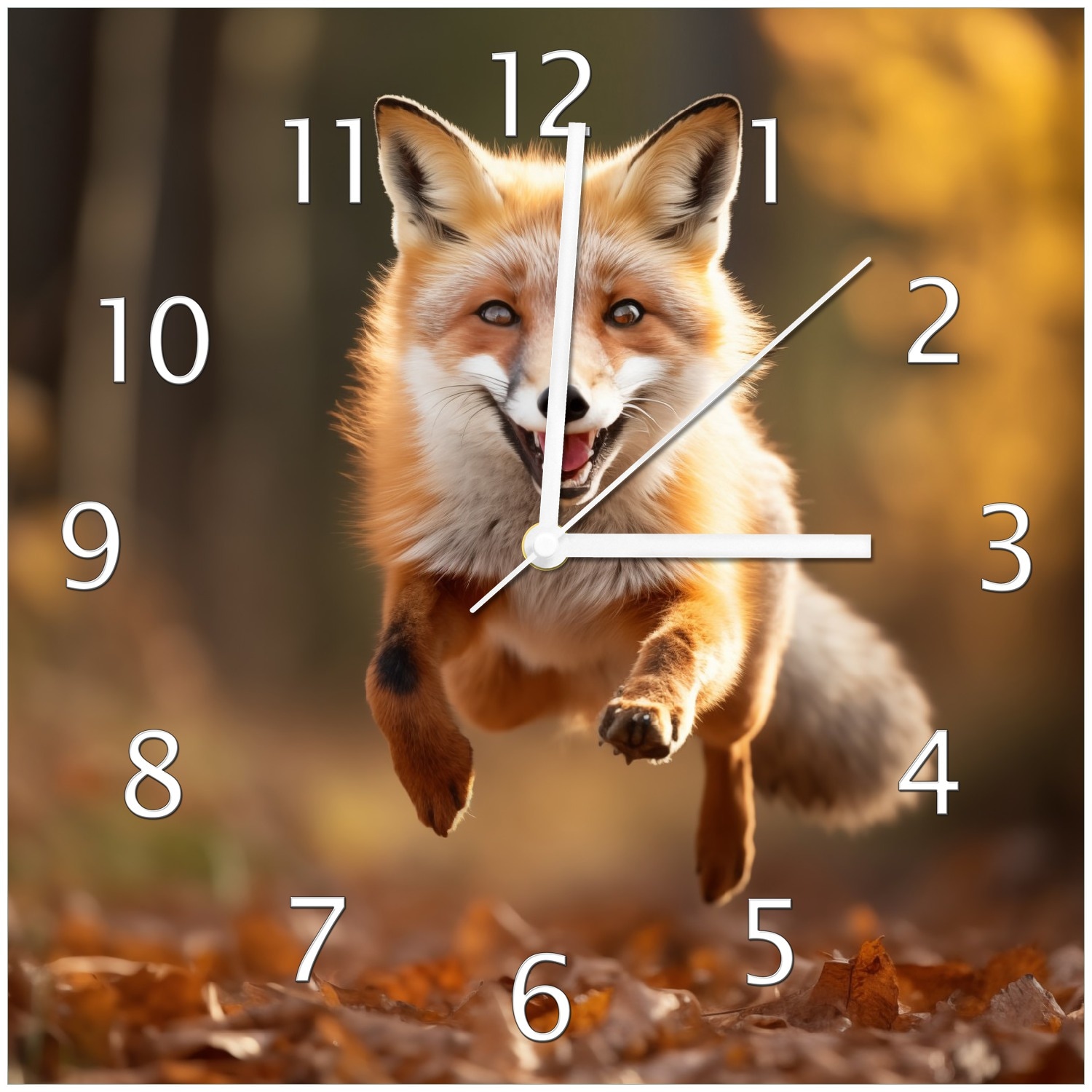 Wallario Uhr 20 x 20 cm, wei&szlig;e Zeiger Rennender Fuchs - Bild 1