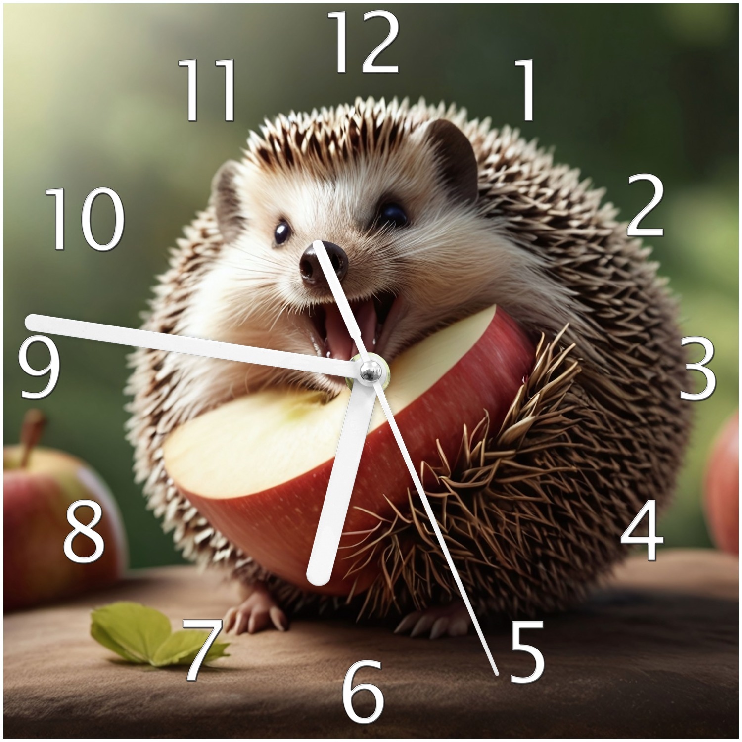 Wallario Uhr 30 x 30 cm, wei&szlig;e Zeiger Lustiger Igel - Bild 1