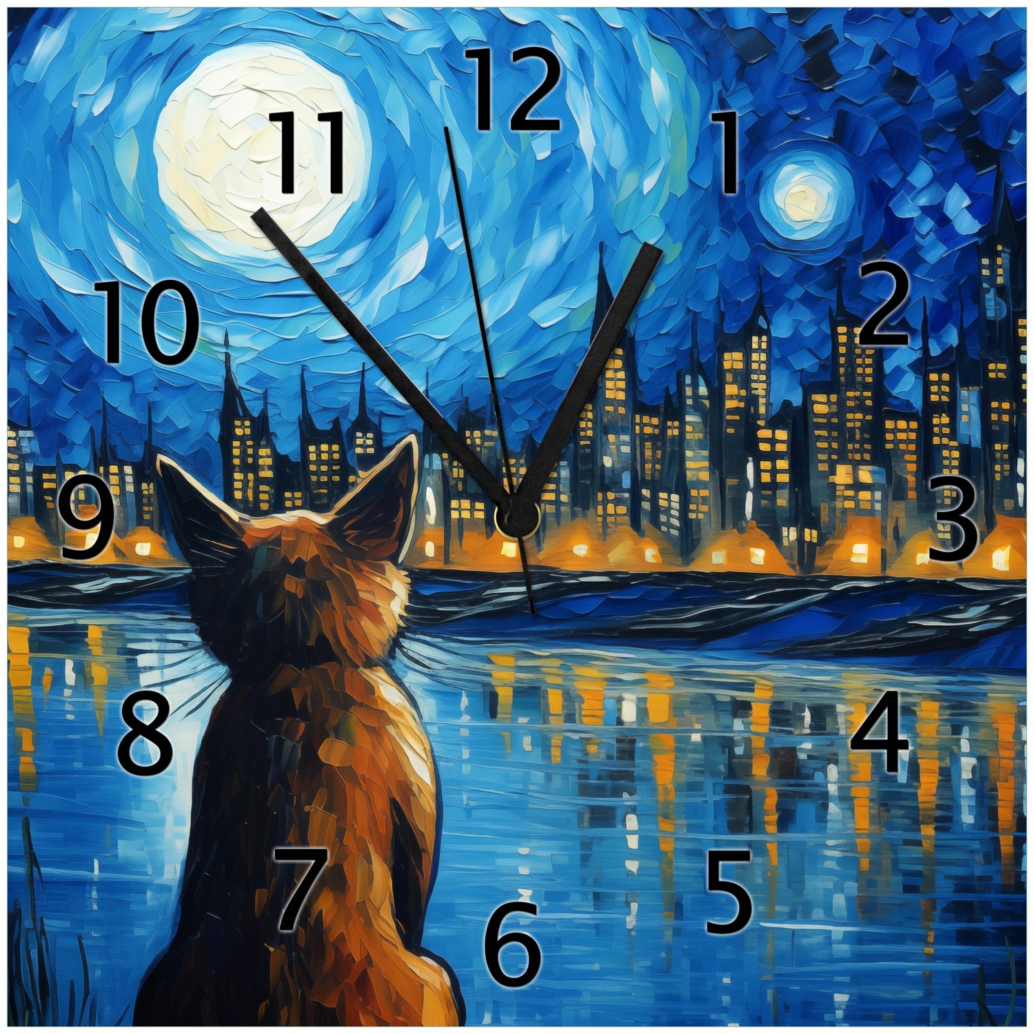 Wallario Uhr 20 x 20 cm, wei&szlig;e Zeiger Katze im Mondschein - Bild 1