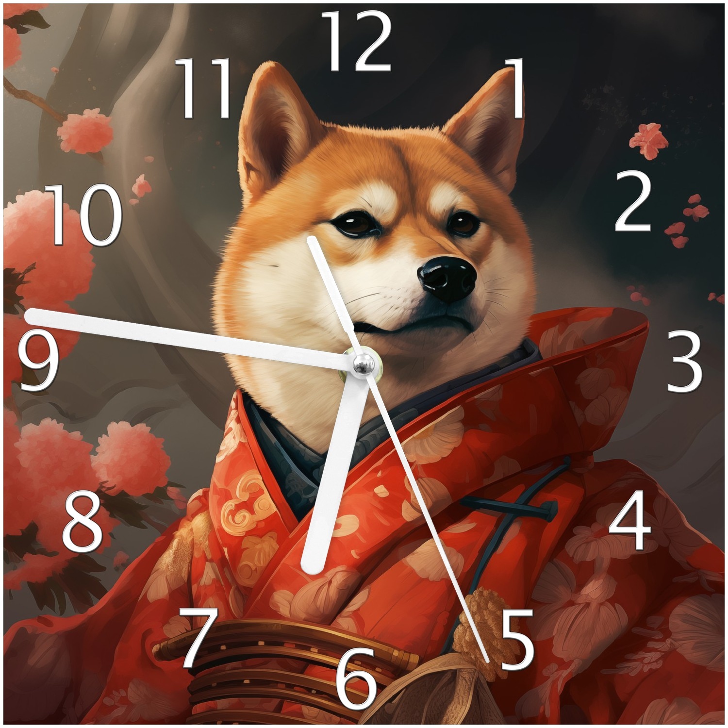 Wallario Uhr 30 x 60 cm, wei&szlig;e Zeiger Samurai Shiba - Bild 1
