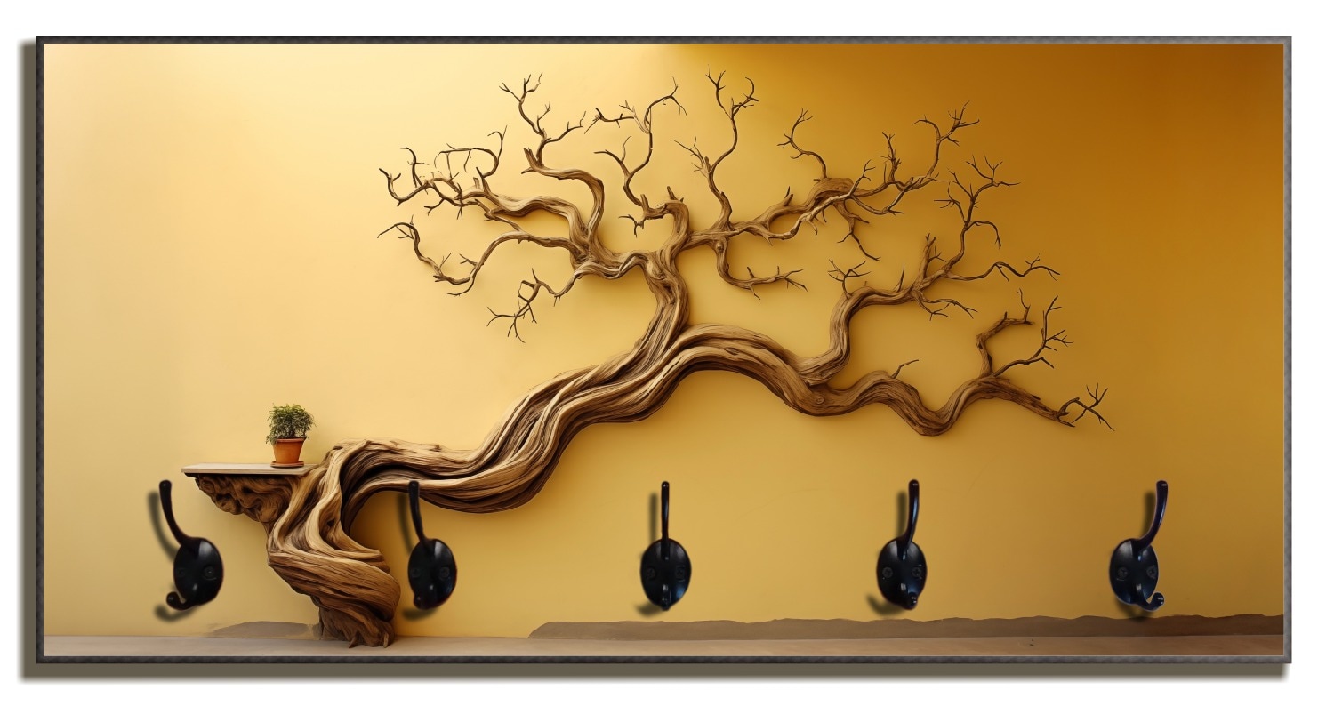 Wallario Holzgarderobe 80 x 40 cm Lebensbaum Skulptur - Bild 1