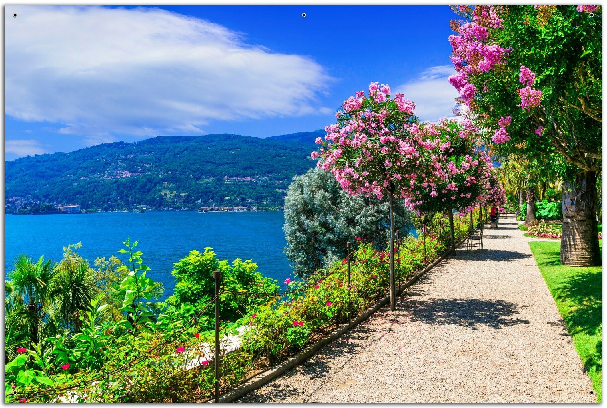 Gartenposter ca. 80 x 120 cm Blütenpromenade am Seeufer