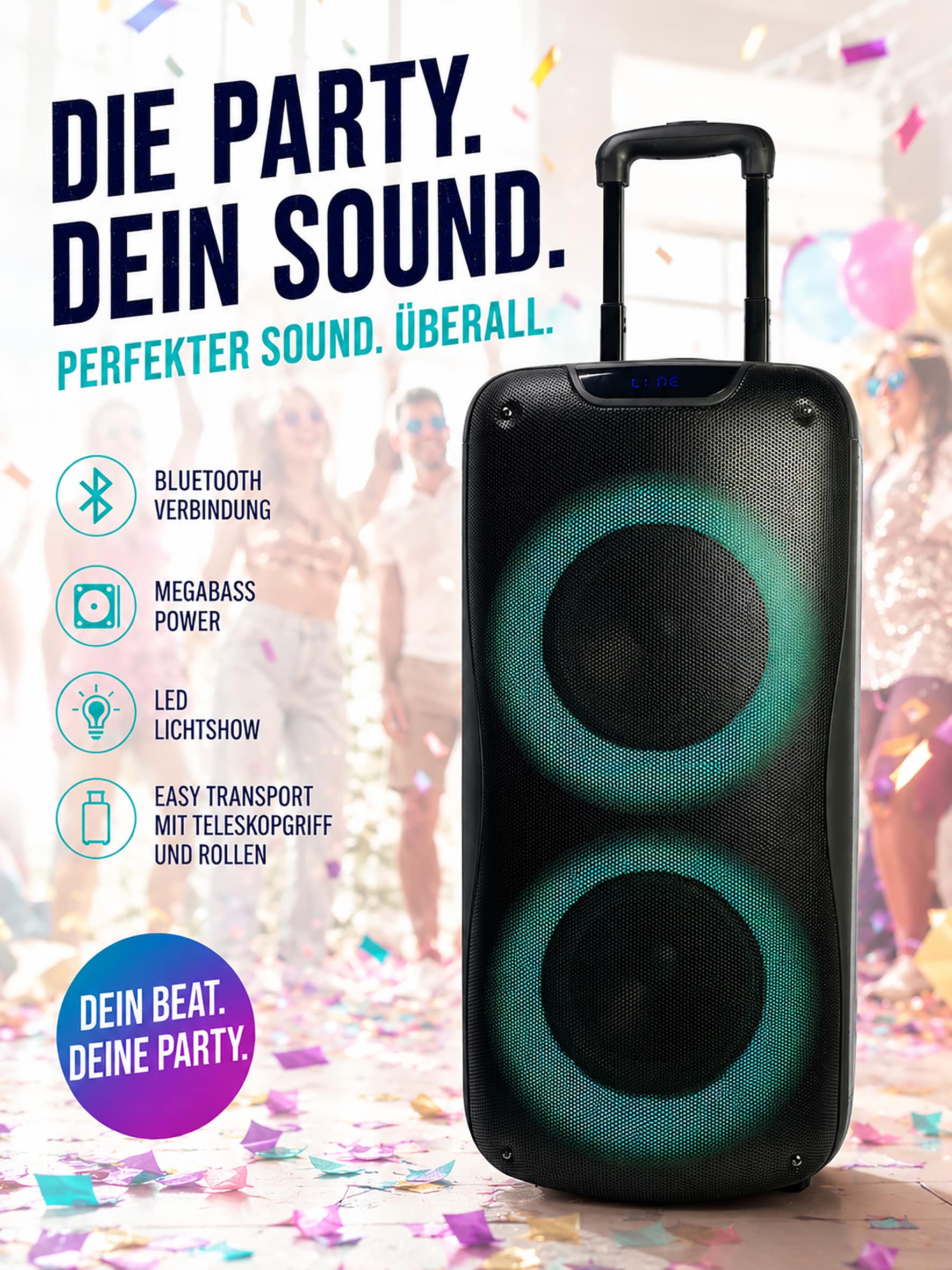 JTC-24 Mobile Party Power Box PB-829C, 40 Watt RMS Power mit LED Lichtanzeige, Trolleyfunktion - Bild 1