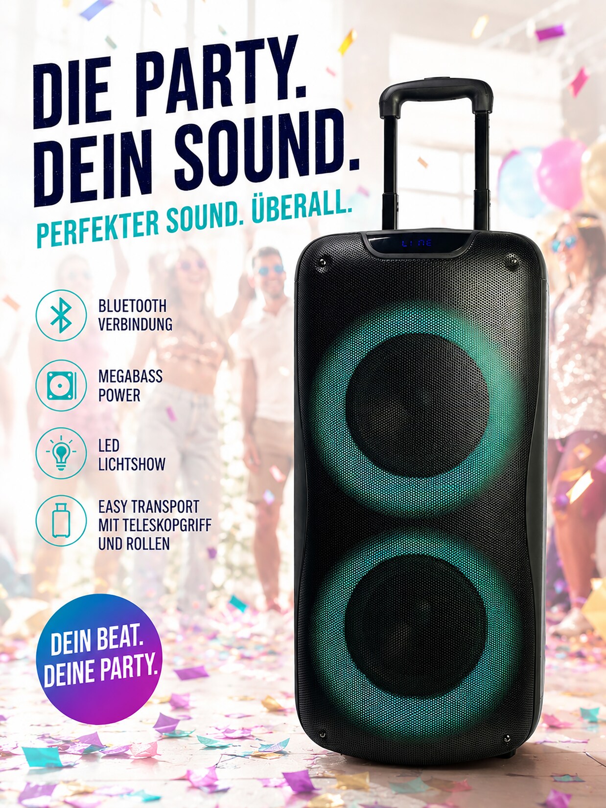 JTC-24 Mobile Party Power Box PB-829C, 40 Watt RMS Power mit LED Lichtanzeige, Trolleyfunktion