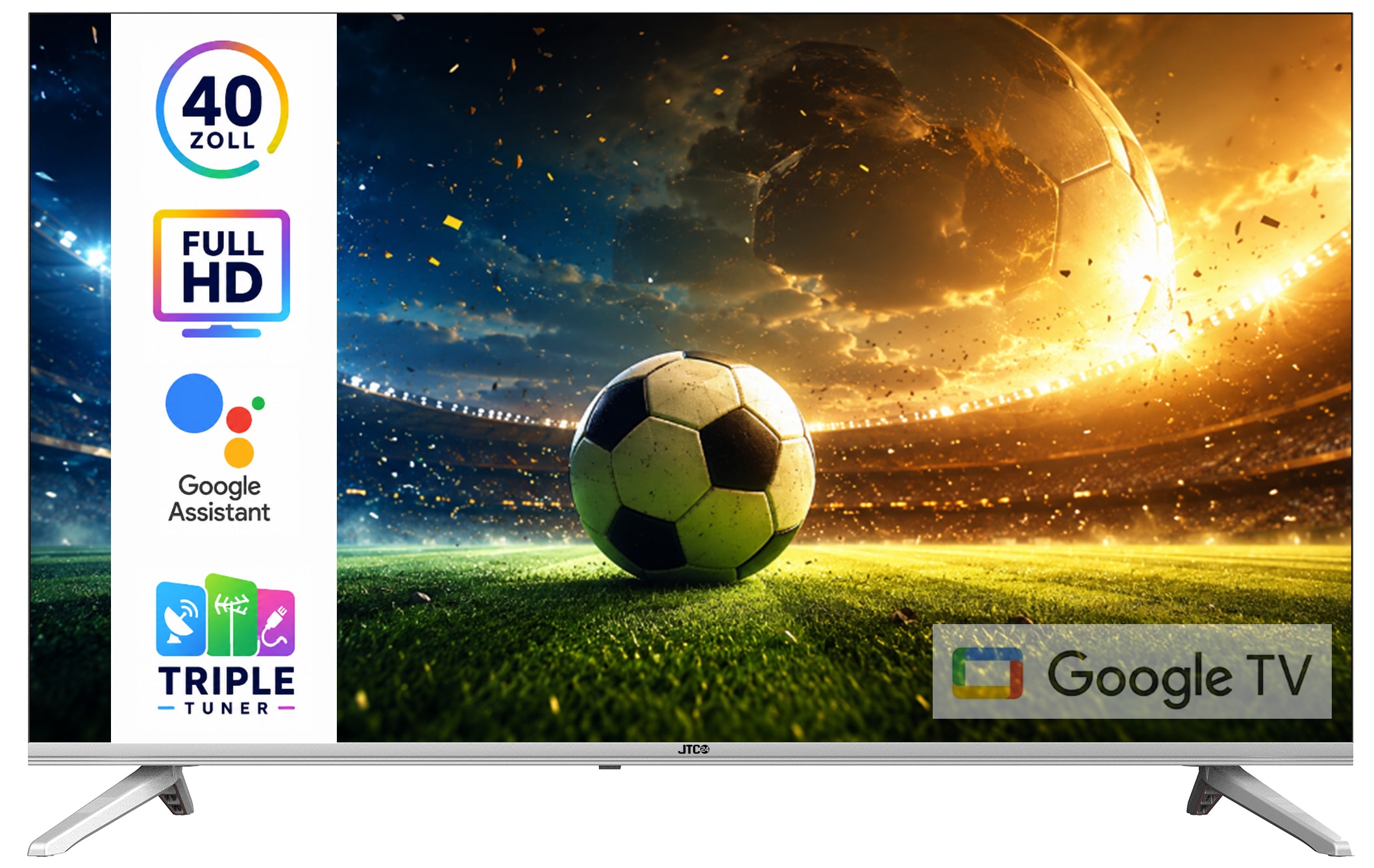 JTC-24 40 Zoll / 100 cm QLED Smart Fernseher JTCSQ40F39405G, Android TV, Play Store, Google Sprachsteuerung, Triple Tuner, Bluetooth, Rahmenlos-Design - Bild 1