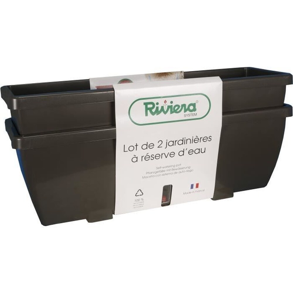 RIVIERA RIVIERA EVA Blumenkasten &ndash; 2er-Set &ndash; Kunststoff &ndash; 57 cm &ndash; Grau - Bild 1
