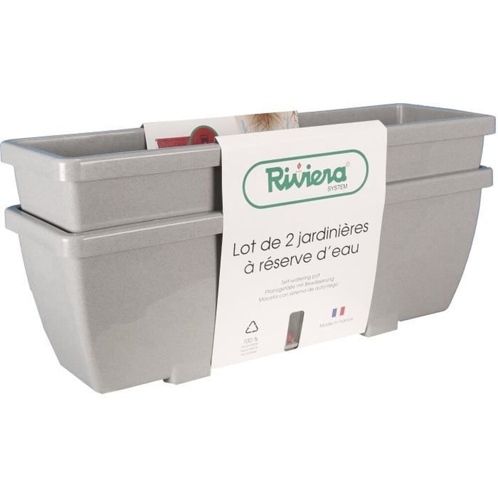 RIVIERA RIVIERA EVA Blumenkasten &ndash; 2er-Set &ndash; Kunststoff &ndash; 57 cm &ndash; Stein - Bild 1