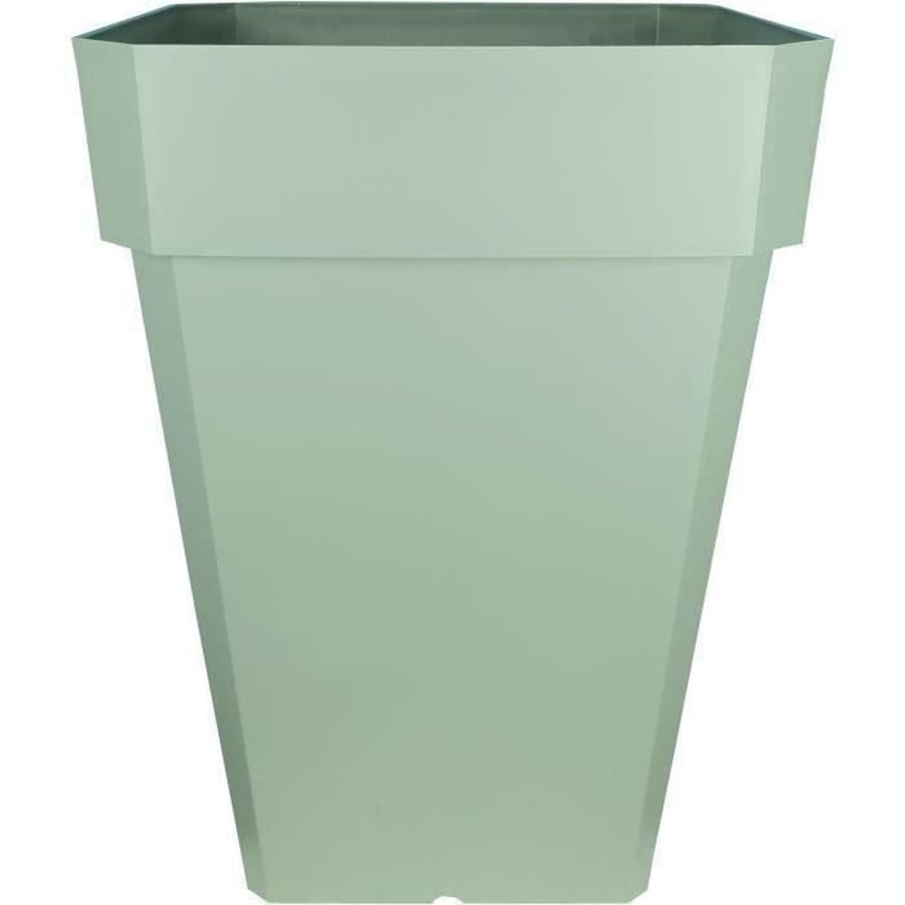 RIVIERA Quadratischer Blumenkasten RIVIERA SOLEILLA &ndash; Kunststoff &ndash; H&ouml;he 53 cm &ndash; Lehmgr&uuml;n 