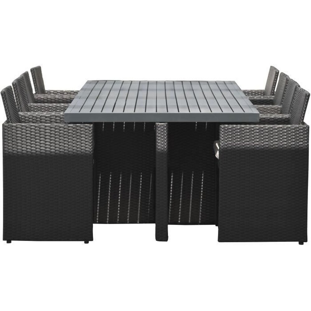 DCB GARDEN Eingebaute Garten-Essgruppe &ndash; Schwarz &ndash; Kunstharzgeflecht und Aluminiumplatte &ndash; 8 Pl&auml;tze &ndash; PVC-8-ALU-N &ndash; DCB GARDEN - Bild 1