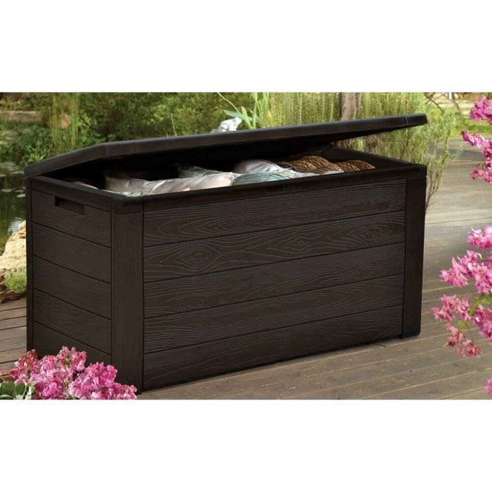 TOOD TOOD Aufbewahrungstruhe aus Kunstharz &ndash; 300 l &ndash; Braune Holzoptik &ndash; 120 x 46 x 58 cm - Bild 1