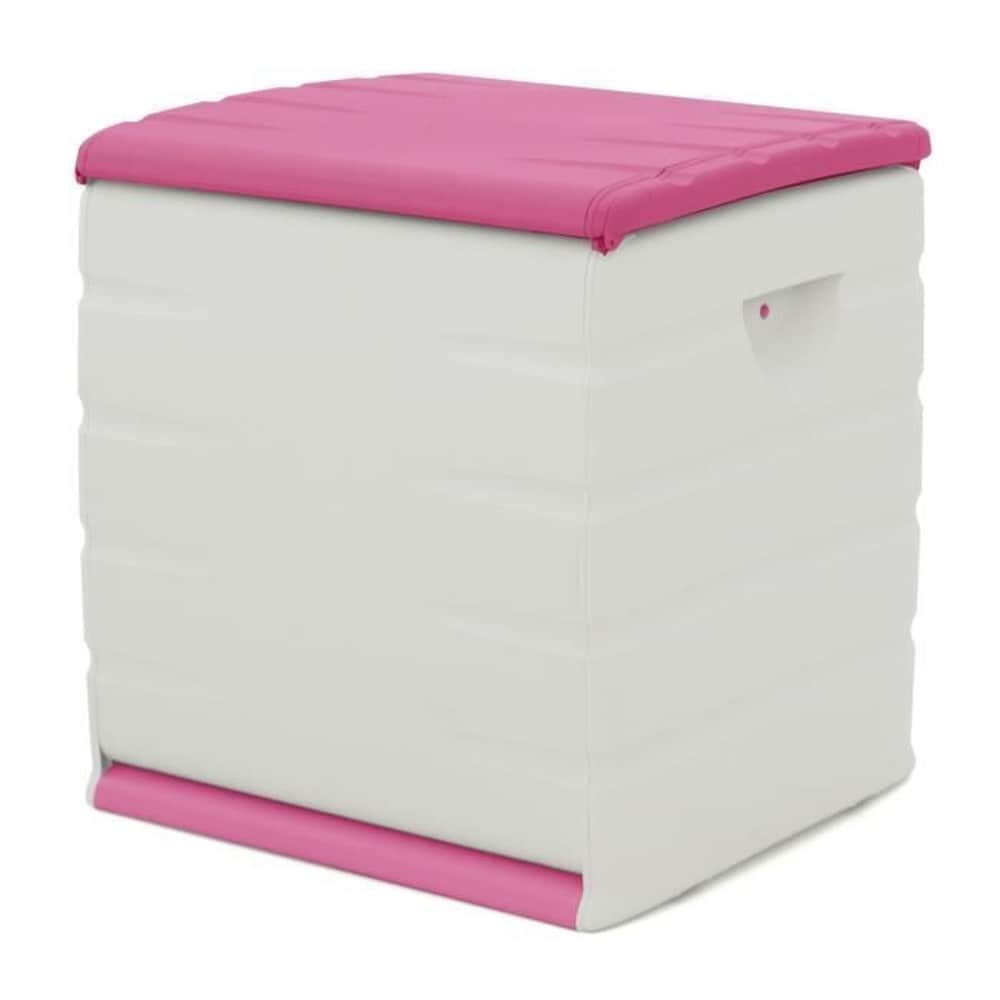 PLASTIKEN Abschlie&szlig;bare Kunststofftruhe mit Rollen &ndash; 190 l &ndash; funktional und &auml;sthetisch &ndash; beige und fuchsia - Bild 1