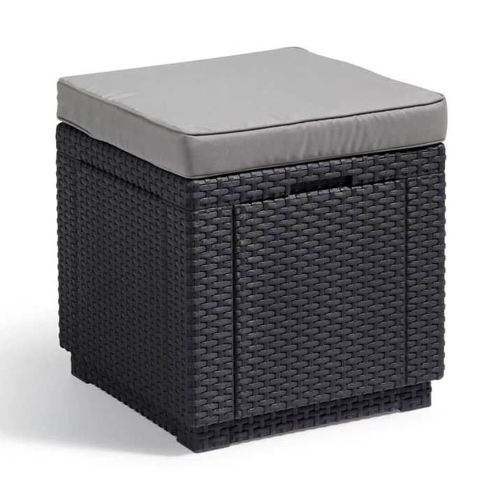 ALLIBERT by KETER ALLIBERT GARDEN Pouf-Tisch mit Kissen und integriertem Stauraum - Imitation von Rattan, Graphit - Bild 1