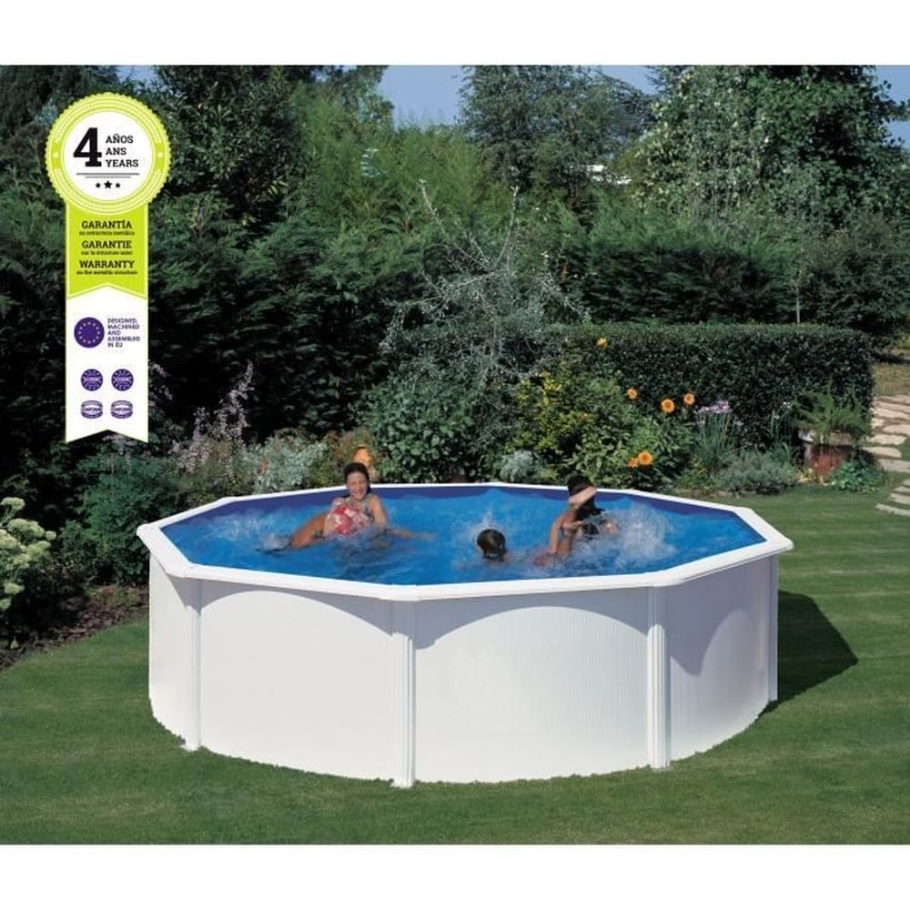 GRE GRE - Wei&szlig;es rundes Stahl-Aufstellpool-Set &Oslash;480 x 132 cm (Lieferung mit Sandfilter und Leiter) - Bild 1