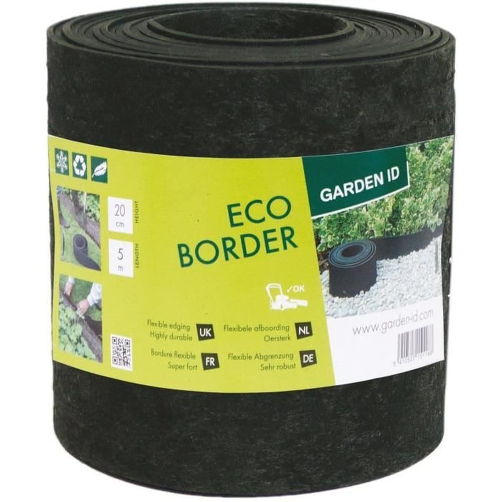 GARDEN ID Gartenbegrenzung aus recyceltem Gummi - GARDEN ID Eco Border - 5 m H20 cm - Unzerst&ouml;rbar - Flexibel, gerade oder gebogene Verlegung. 