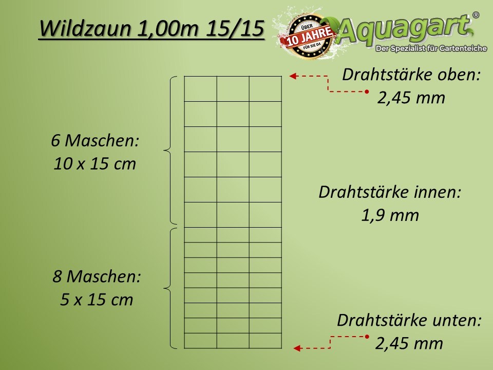 Aquagart 300m Wildzaun Forstzaun Knotengeflecht Drahtzaun 100/15/15 Schwere Ausführung