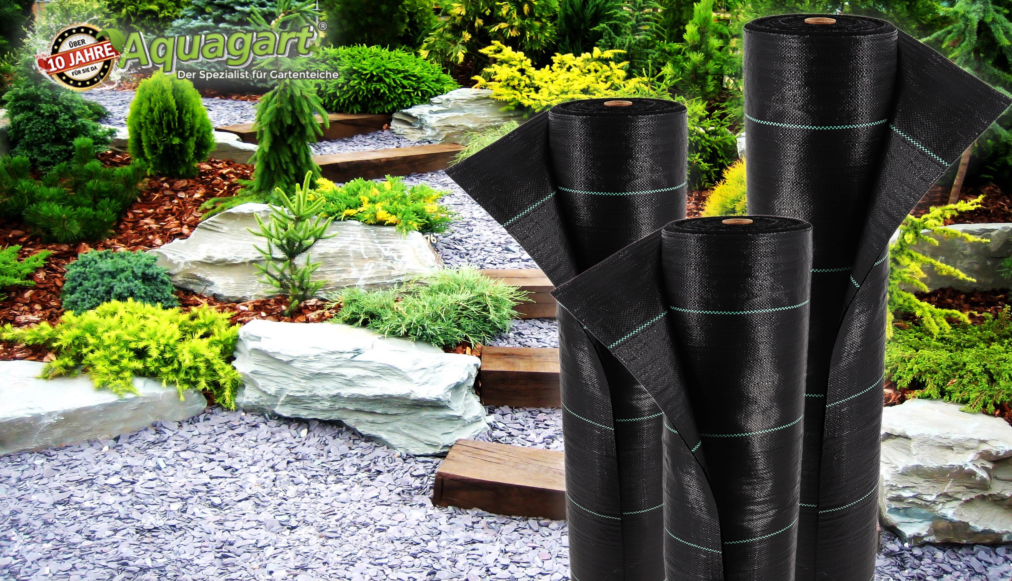 Aquagart 200m&sup2; Bodengewebe Unkrautfolie Mulchfolie 100g 1,65m breit - Bild 1