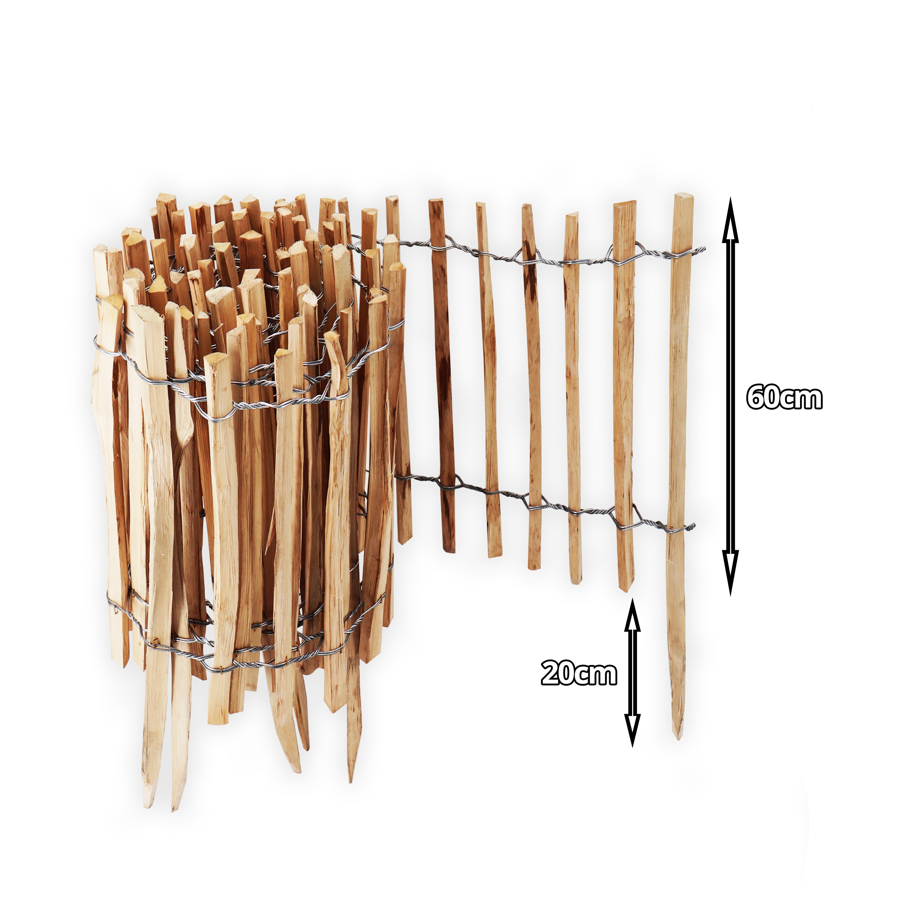 Aquagart 40m Staketenzaun Rollboarder 60cm hoch Lattenabstand 4-6cm Gartenzaun aus Haselnuss Holzzaun - Bild 1