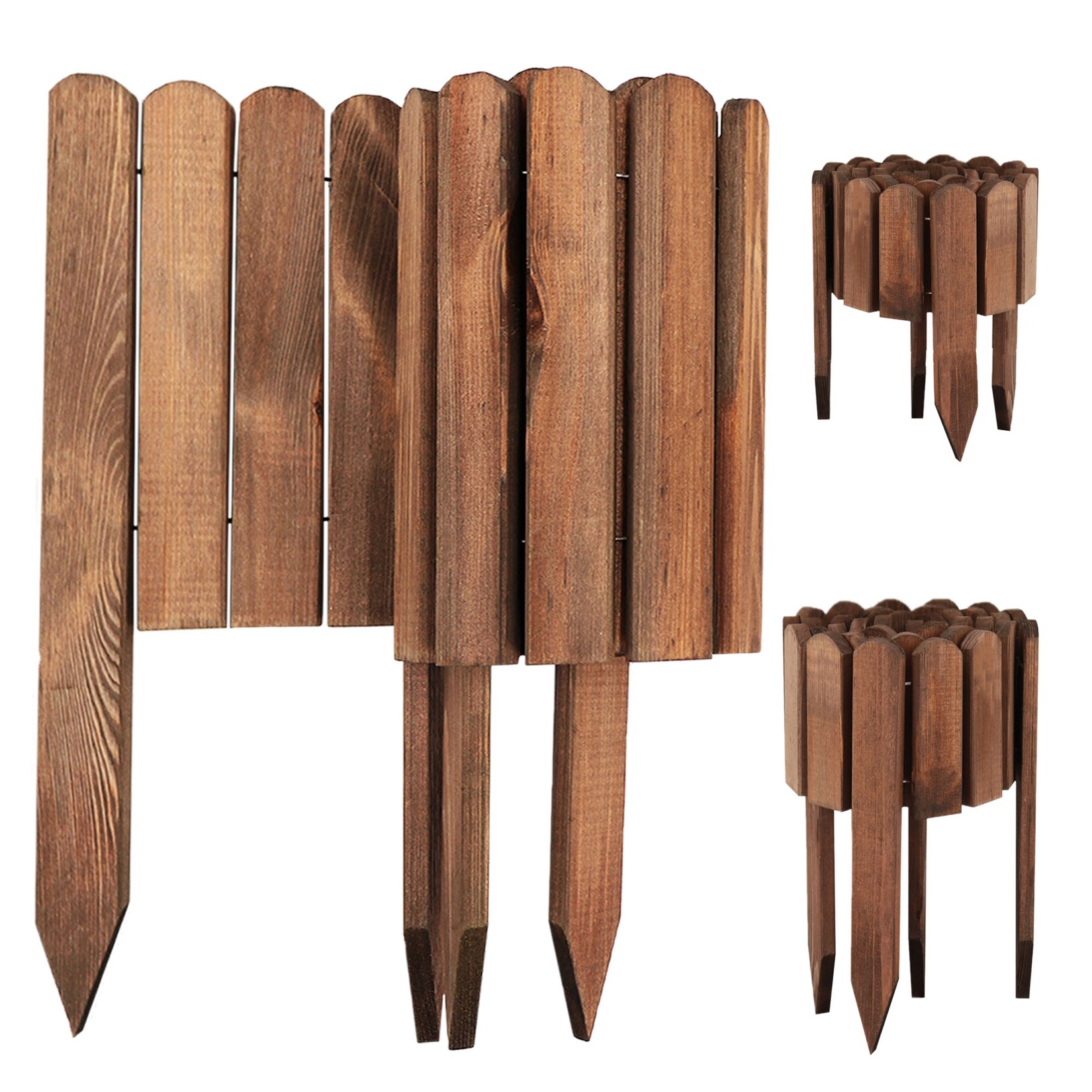 Aquagart 3 x Holz Rollzaun Dunkelbraun 20x200 cm Beeteinfassung für Beet-& Rasenabgrenzungen I Flexible Beetumrandung für Wege