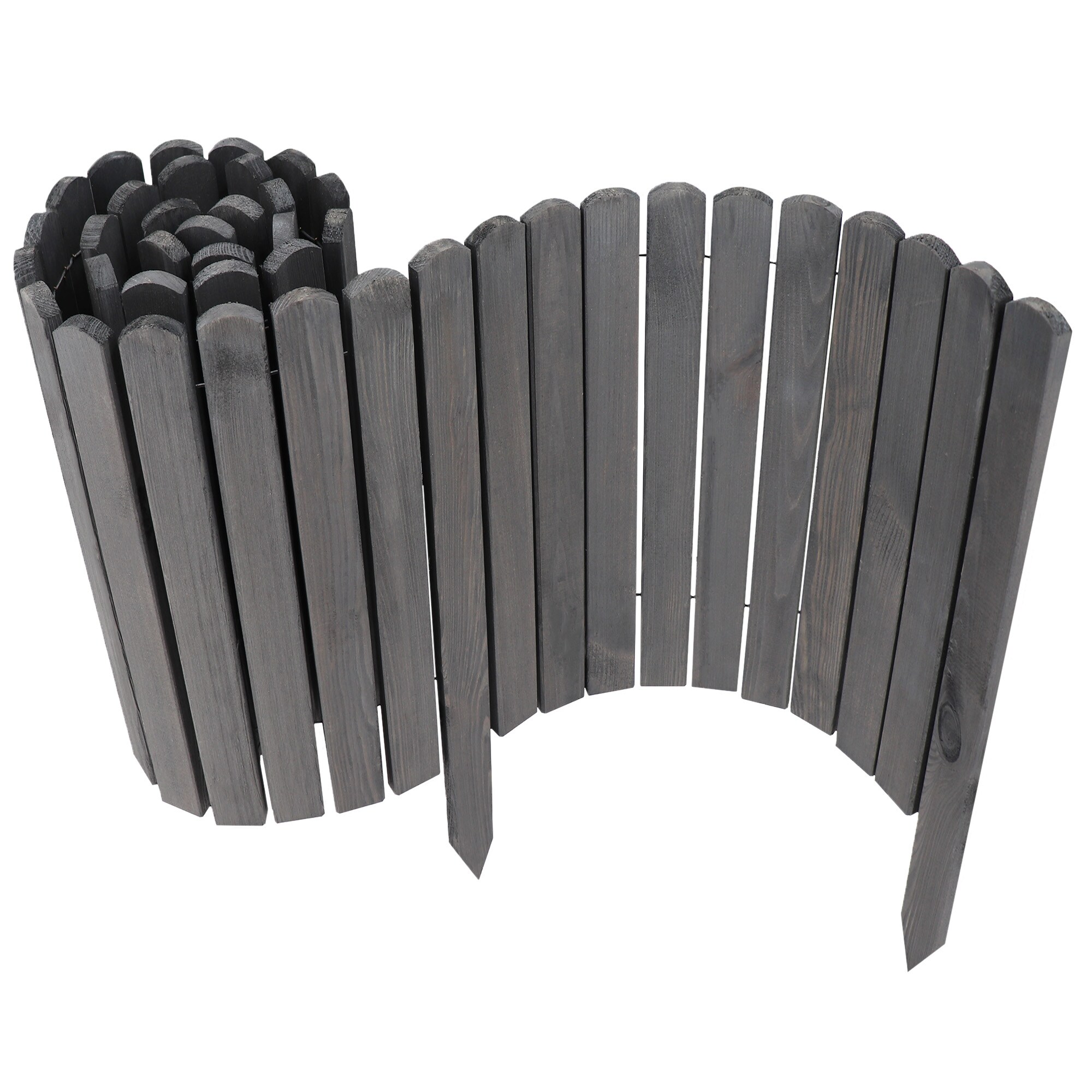 Aquagart 2 x Holz Rollzaun Grau 10x200 cm Beeteinfassung f&uuml;r Beet-& Rasenabgrenzungen I Flexible Beetumrandung f&uuml;r Wege - Bild 1