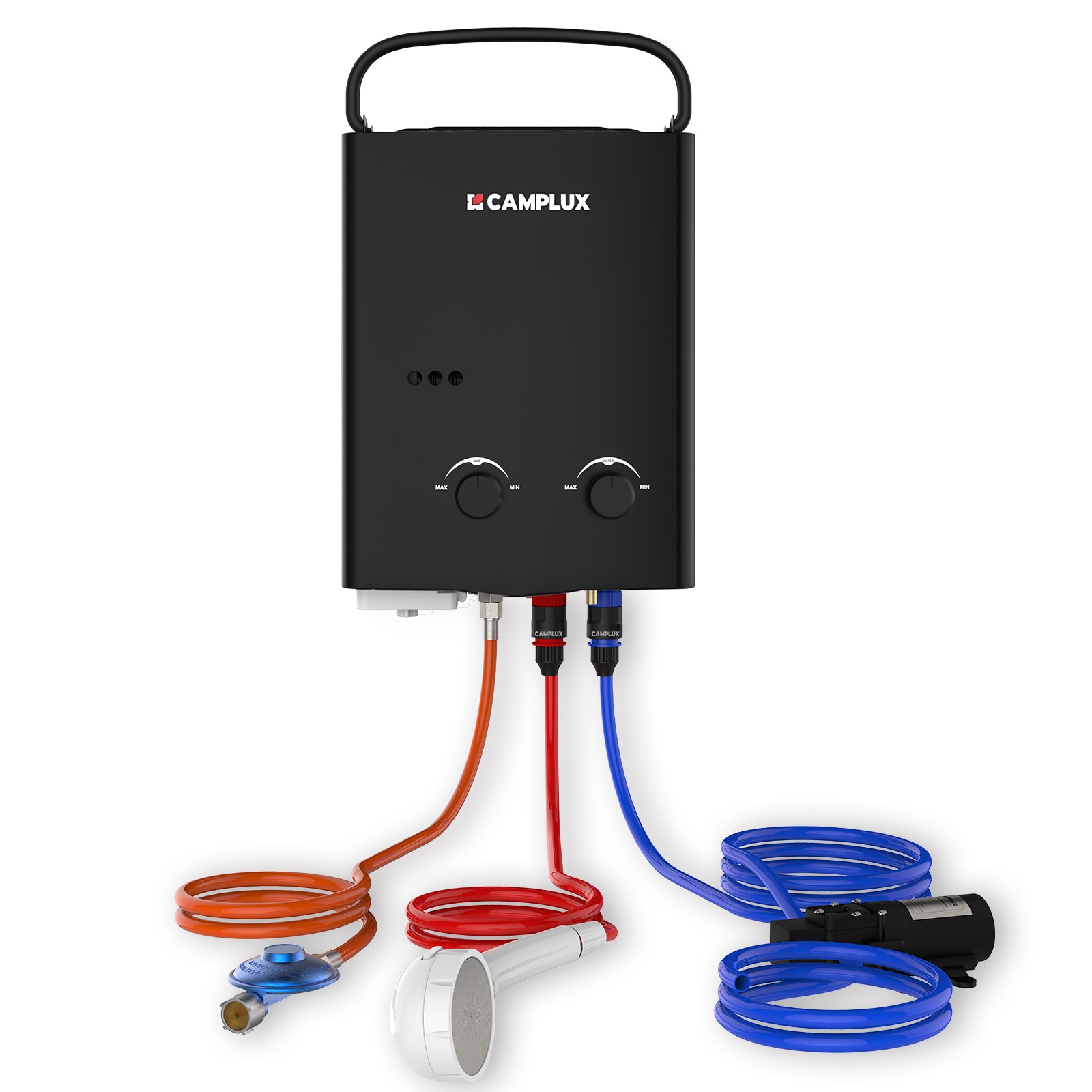 Camplux Tragbarer Gas-Durchlauferhitzer mit Pumpe 10 kW, 5 L/min, Schwarz - Bild 1