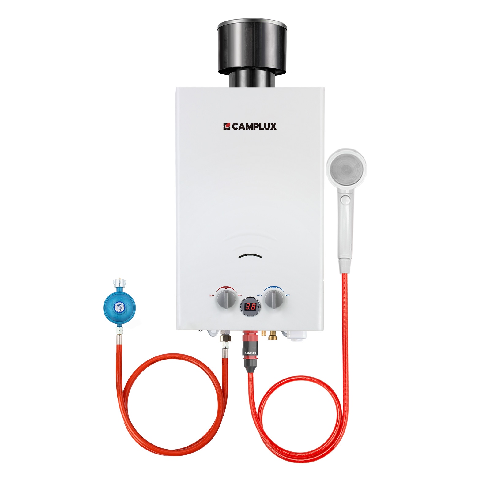 Camplux Outdoor Gas-Durchlauferhitzer 20 kW, 10 L/min, Weiß
