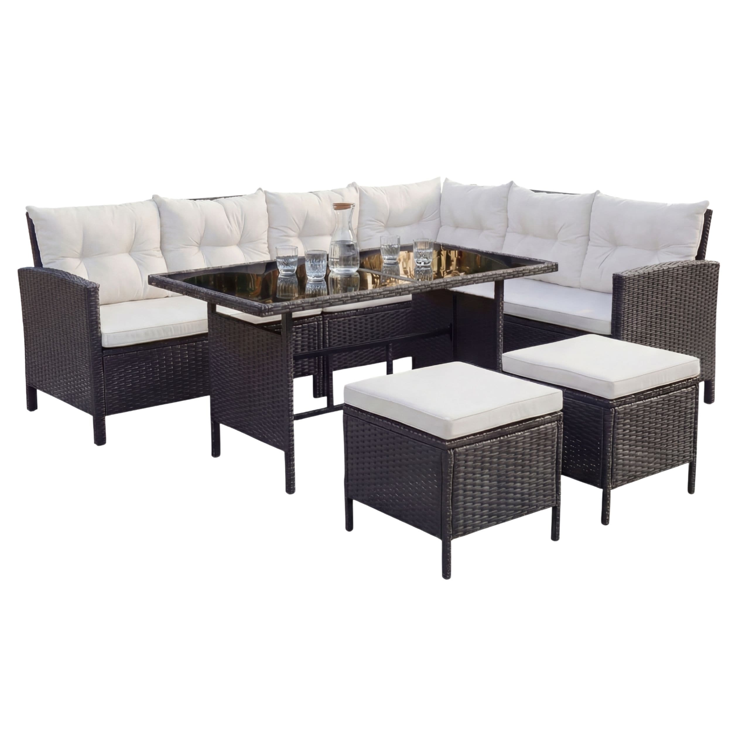 Inspinovia Polyrattan Gartenm&ouml;bel Lounge TERA Schwarz/Grau - Sofa, Tisch, Hocker & Kissen - 7 Personen - Bild 1