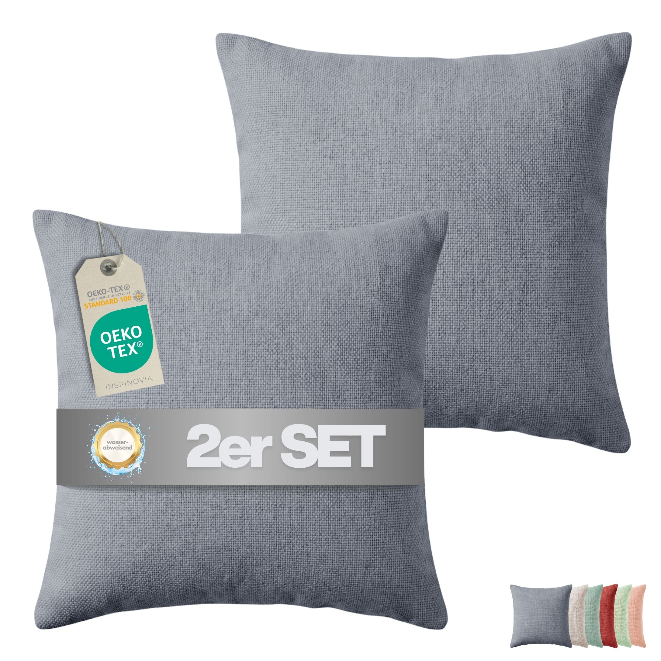 Inspinovia Outdoor Kissen 2er Set inkl. F&uuml;llung 45 x 45 cm Grau, nachhaltig und OEKO-TEX zertifiziert - Bild 1