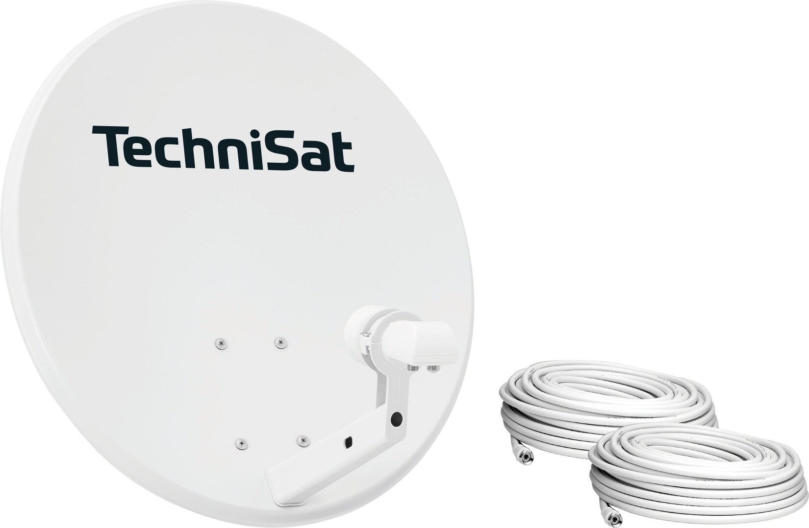 TechniSat TECHNITENNE 60 – SAT-Anlage, 60 cm Durchmesser, für 2 Teilnehmer, inkl. Twin-LNB, 2x10m Kabel lichtgrau | 04019588206823