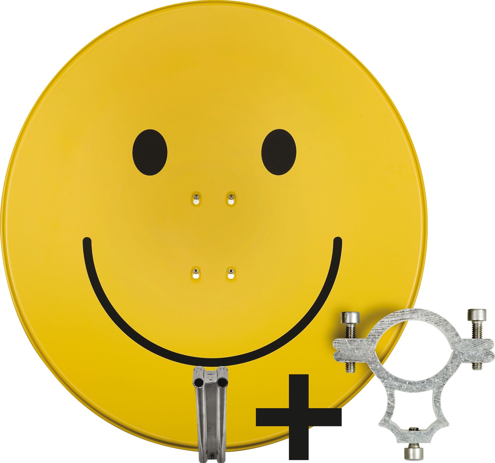 TechniSat SATMAN 850 PLUS | 85cm Sat-Antenne mit 40mm LNB-Halteschelle | rot gelb mit smiley - Bild 1