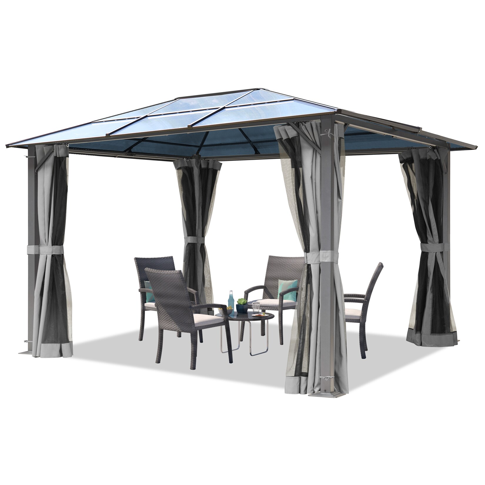 TOOLPORT Hardtop Gartenpavillon Moonlight Deluxe , inkl. 4 Seitenteile 3x3.65 m