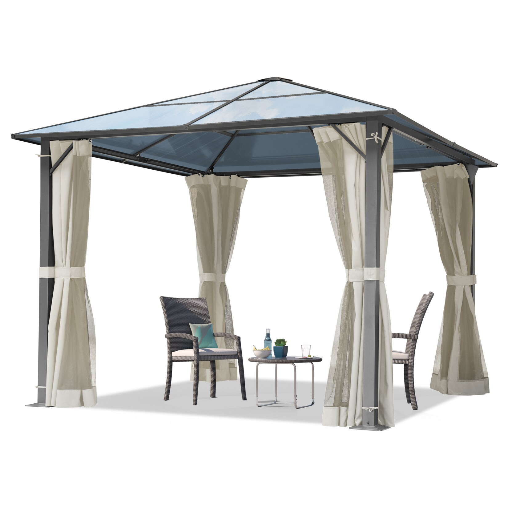 TOOLPORT Hardtop Gartenpavillon Moonlight Deluxe, inkl. 4 Seitenteile 3x3.65 m Crème