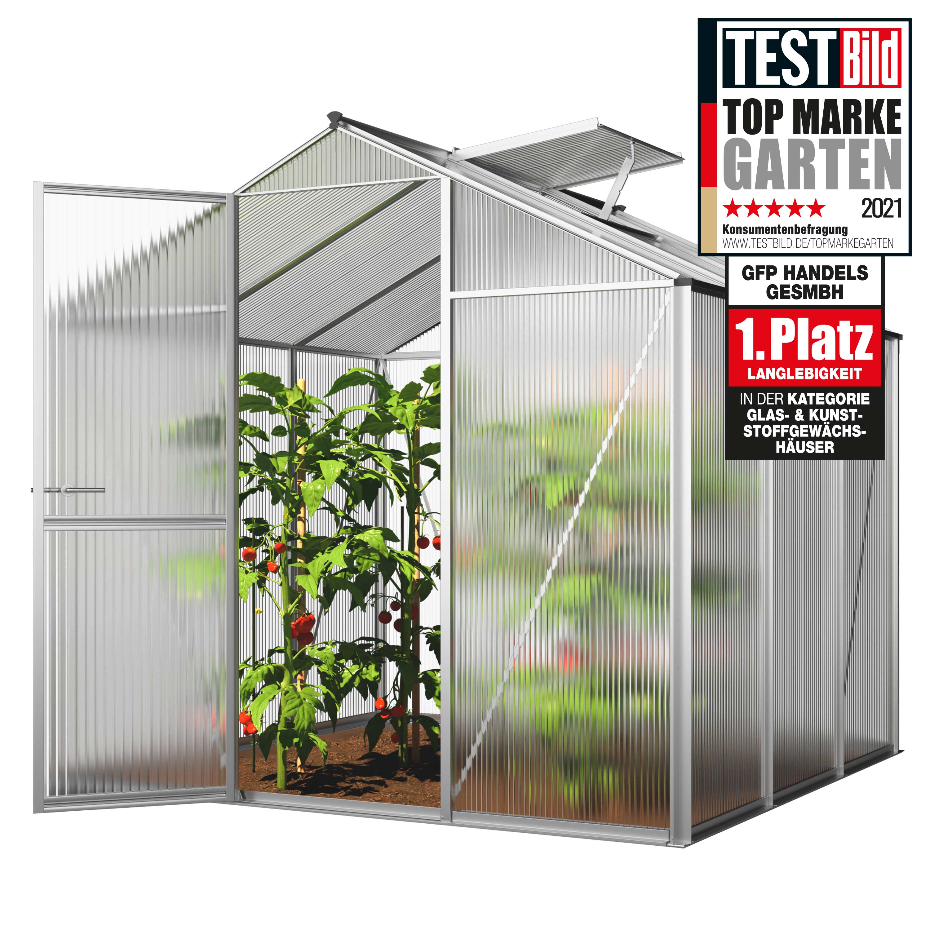 GFP Gew&auml;chshaus ECO Aluminium-Rahmen 8 mm Polycarbonatplatten  192 x 192 cm - Bild 1