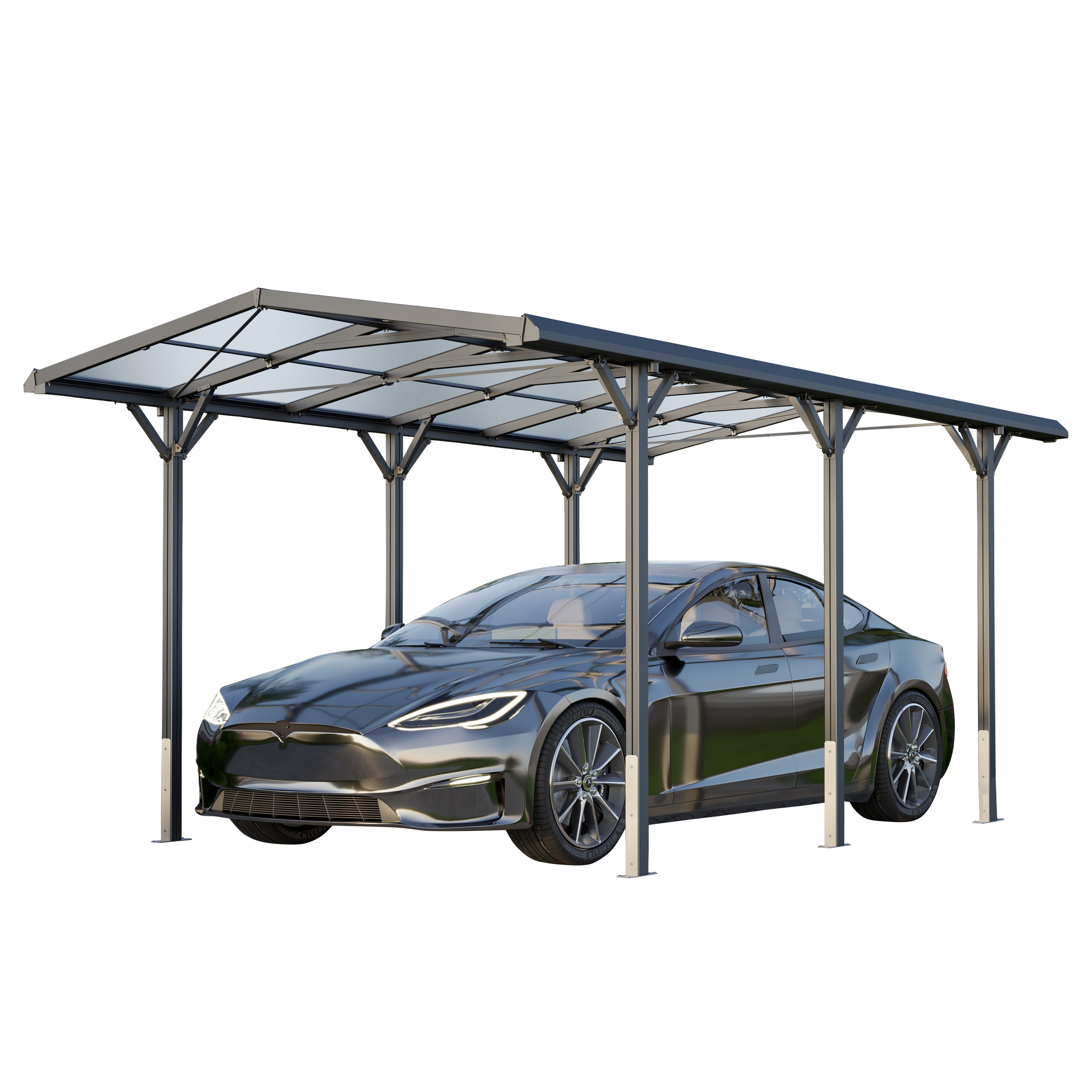 GFP Carport 2,85x5,05m Auto Unterstand Aluminium Anthrazit inkl. Regenrinne - Bild 1