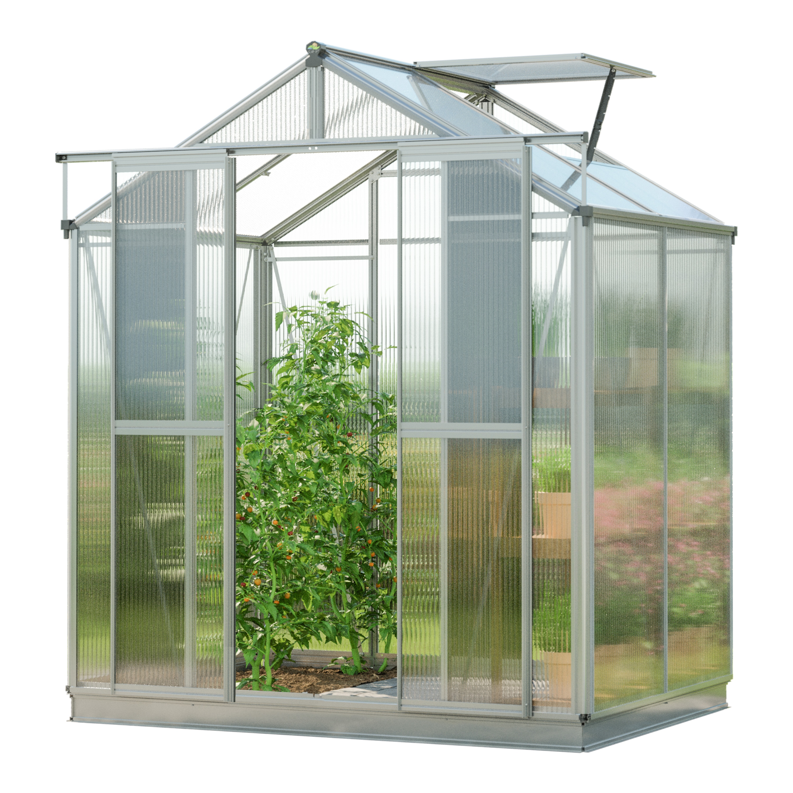 GFP Gew&auml;chshaus PICCO Aluminium-Rahmen 6 mm Polycarbonatplatten mit Fundamentrahmen & autom. Fenster&ouml;ffner 179 x 195 x 207 cm - Bild 1