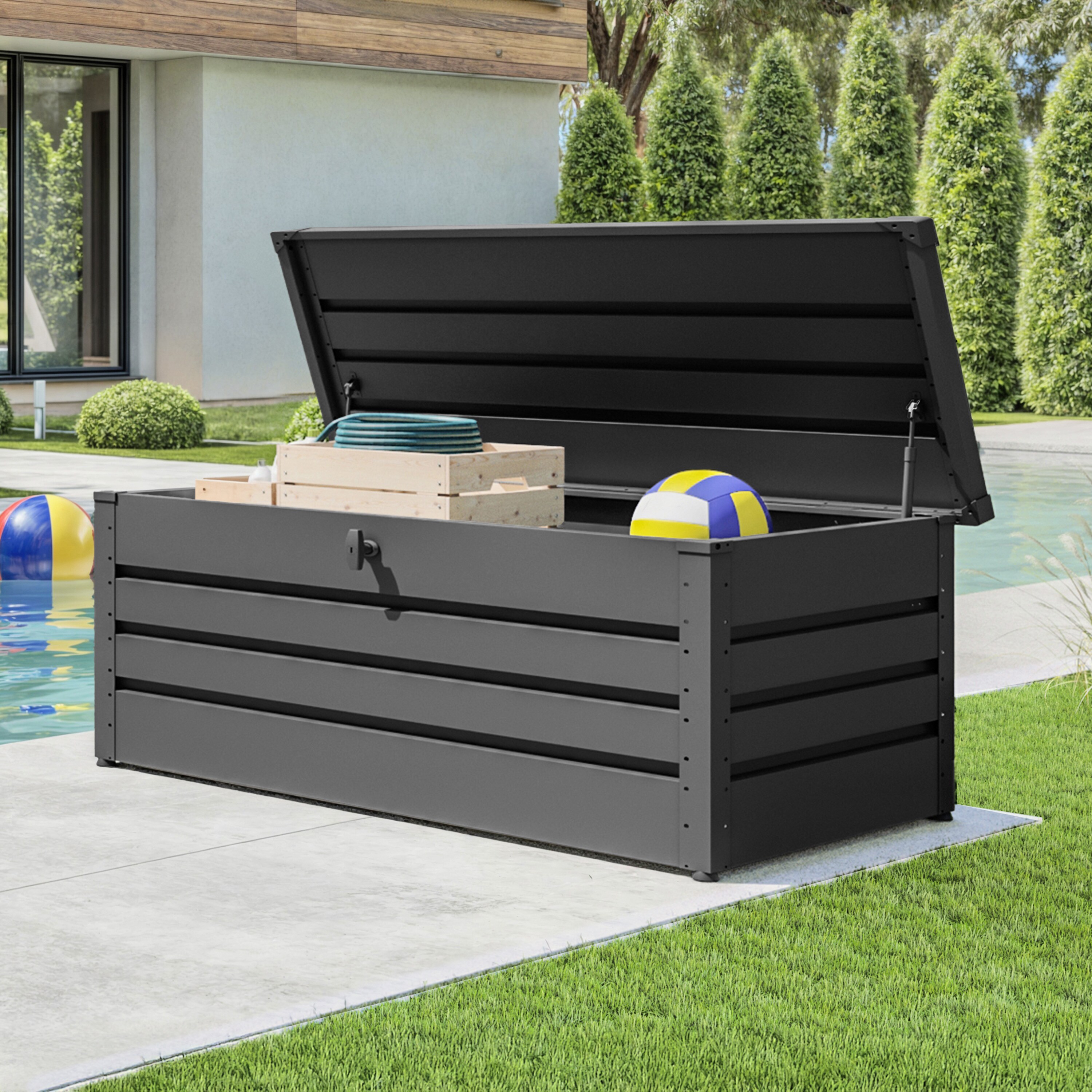 GFP Primeyard Gartenbox BRIAN Aufbewahrungsbox Auflagenbox Gartentruhe Metall, anthrazit 152x69x61 cm online kaufen bei Netto