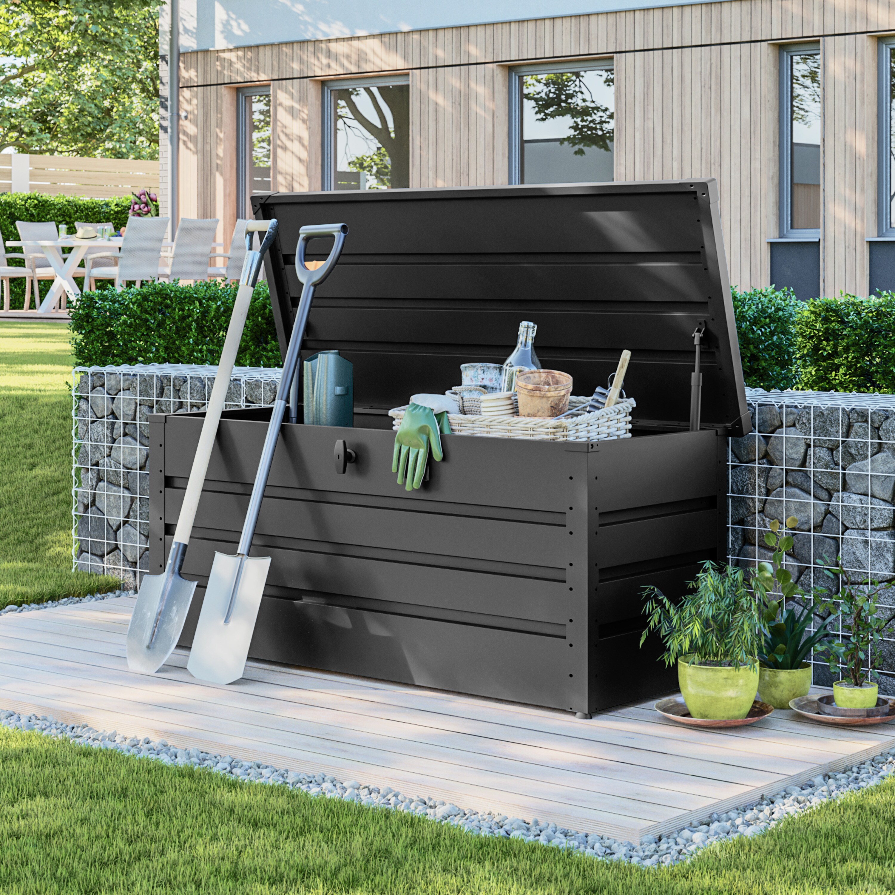 GFP Primeyard Gartenbox BRIAN Aufbewahrungsbox Auflagenbox Gartentruhe Metall, anthrazit 152x69x61 cm online kaufen bei Netto