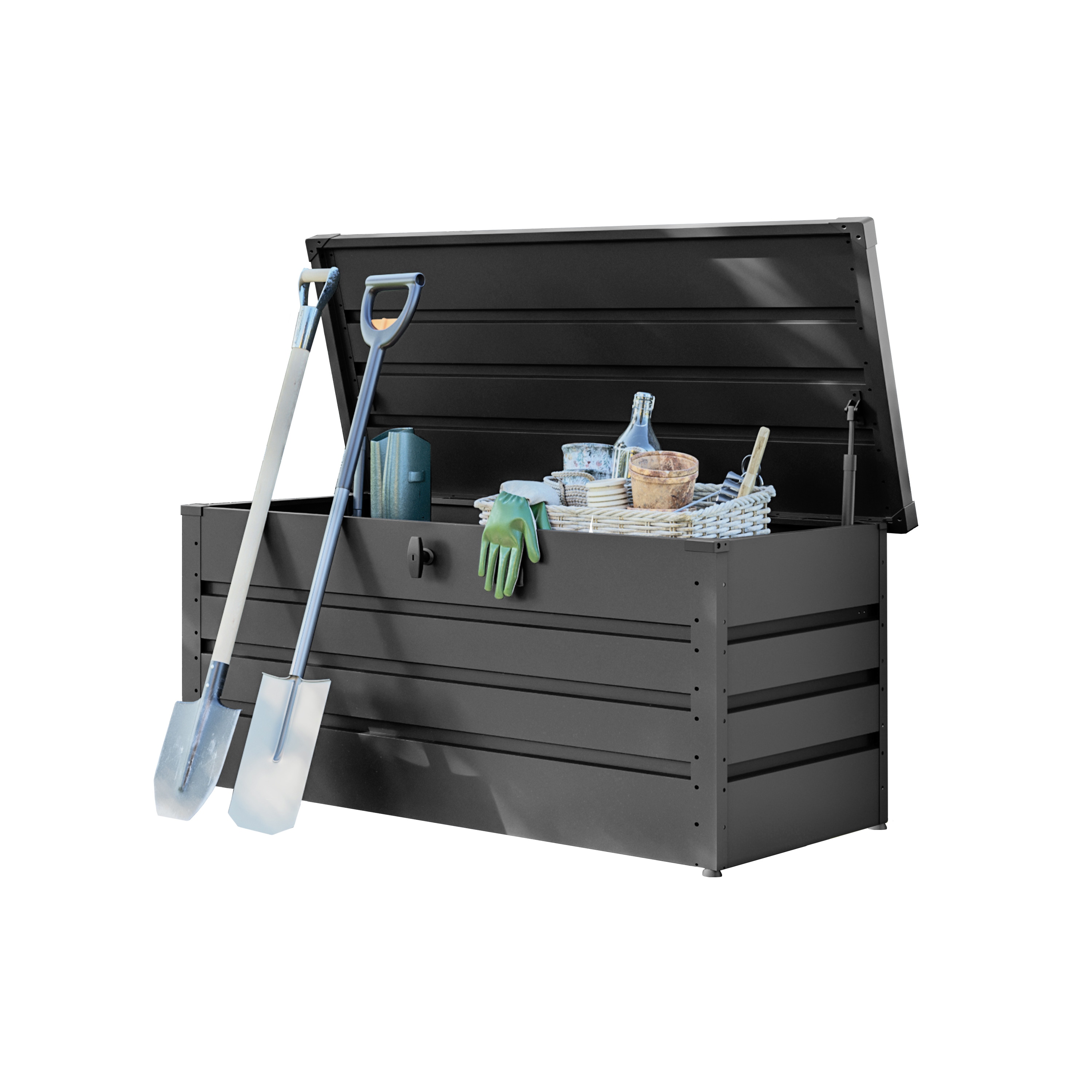 GFP Primeyard Gartenbox BRIAN Aufbewahrungsbox Auflagenbox Gartentruhe Metall, anthrazit 179x79x61 cm online kaufen bei Netto