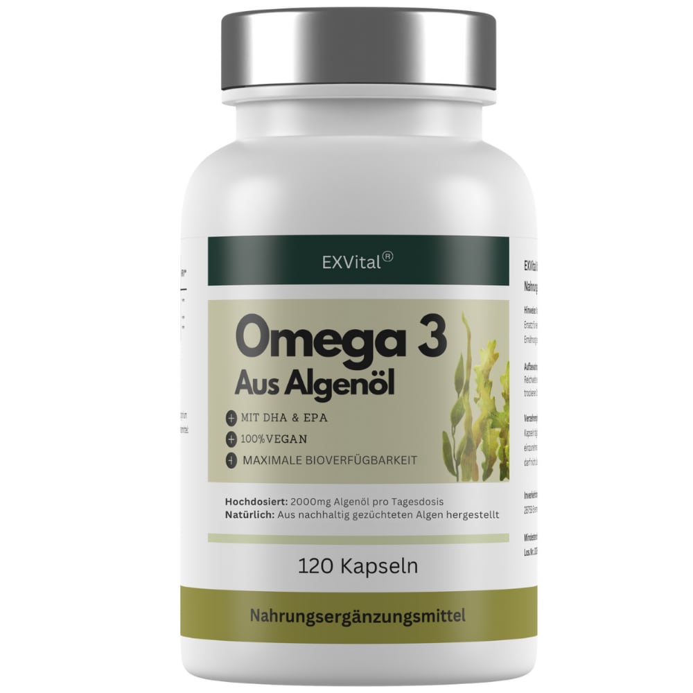 EXVital&reg; Omega 3 Kapseln aus Algen&ouml;l, 2000 mg DHA & EPA, 120 Kapseln - Bild 1