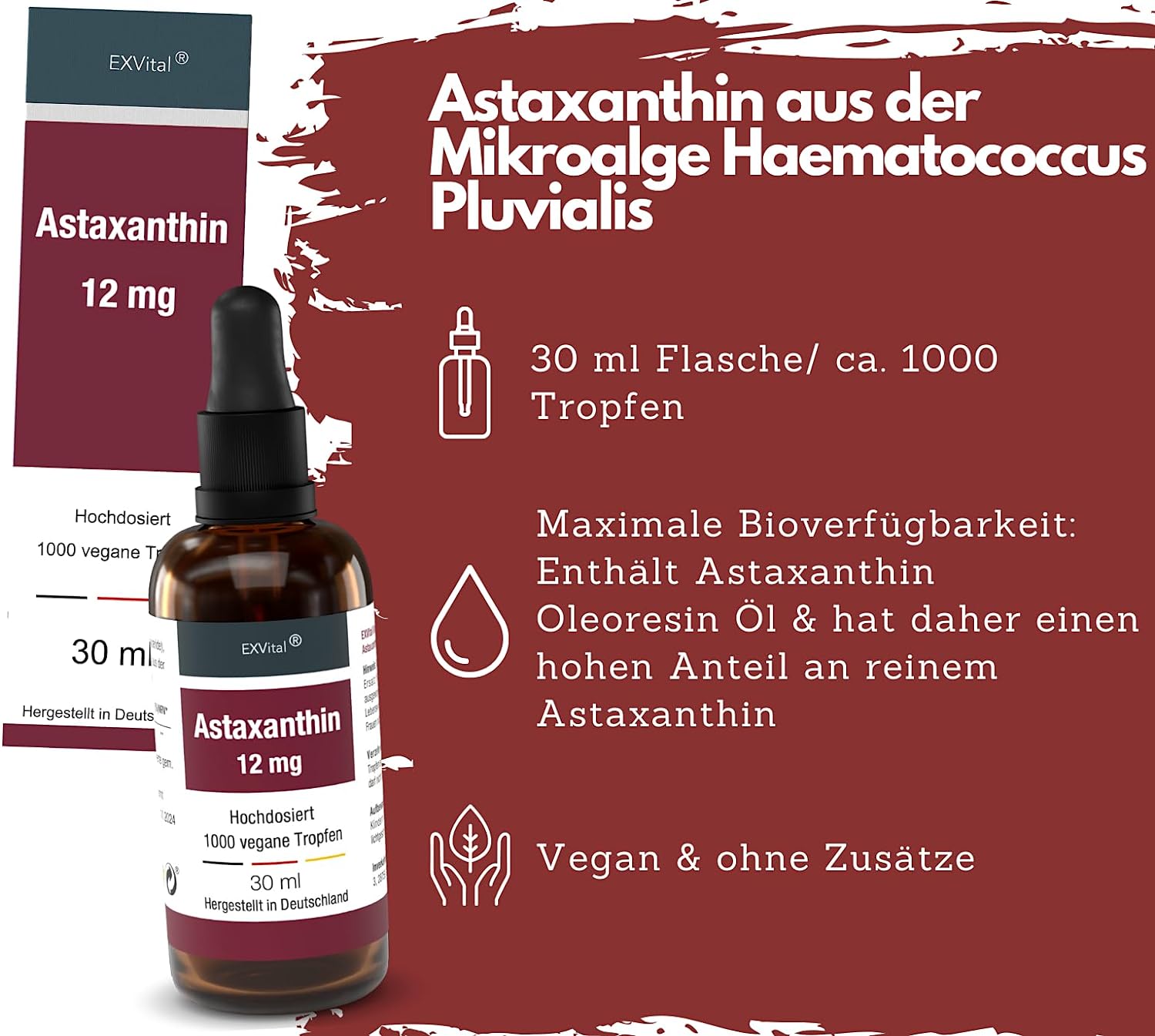 EXVital&reg; Bio Astaxanthin Tropfen, hochdosiert, 30 ml - Bild 1