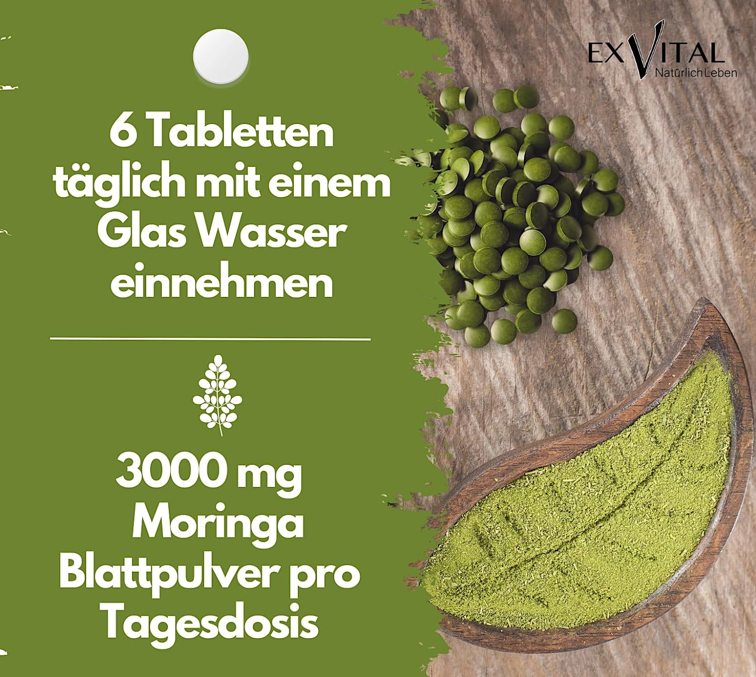 EXVital&reg; BIO Moringa Tabletten, 3000mg Moringa Oleifera, 180 Tabletten - Bild 1