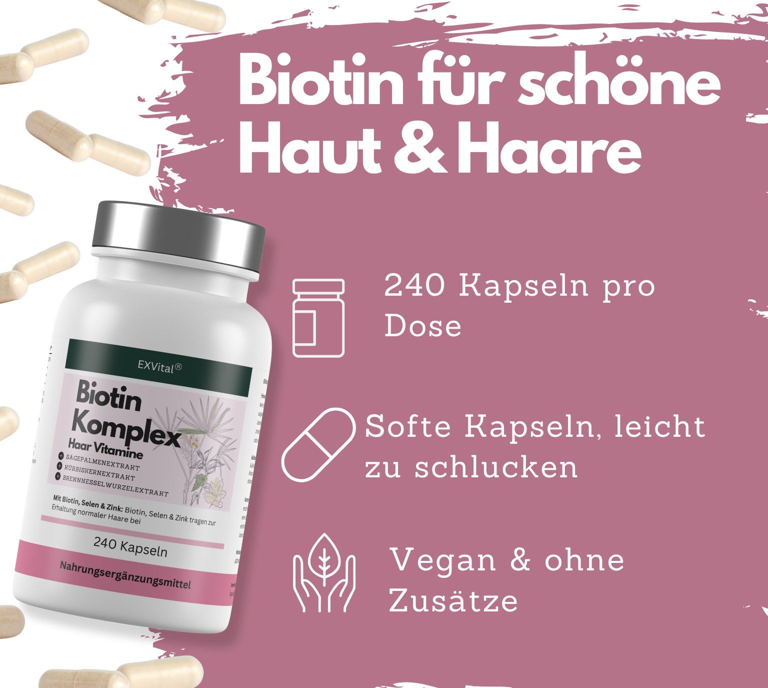 EXVital&reg; Biotin Komplex Kapseln, hochdosiert, 240 Kapseln - Bild 1