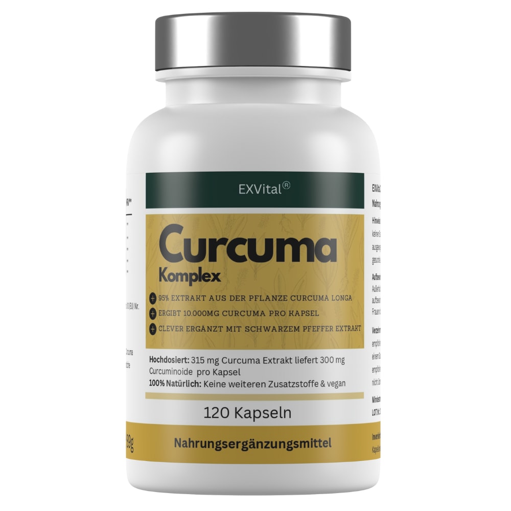 EXVital&reg; Curcuma Komplex mit Curcuma Extrakt, Curcuma Pulver & Piperin, 120 Kapseln - Bild 1