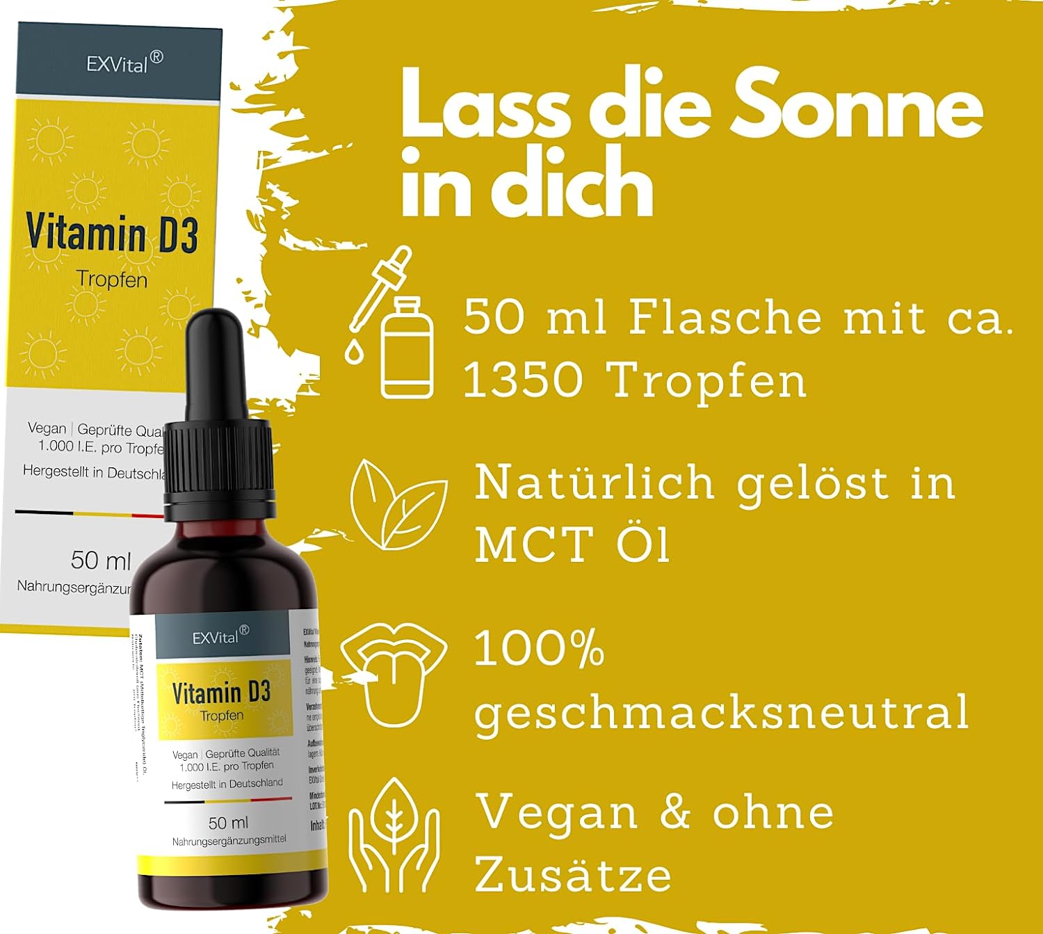 EXVital&reg; Vitamin D3 Tropfen, hochdosiert, 50 ml - Bild 1