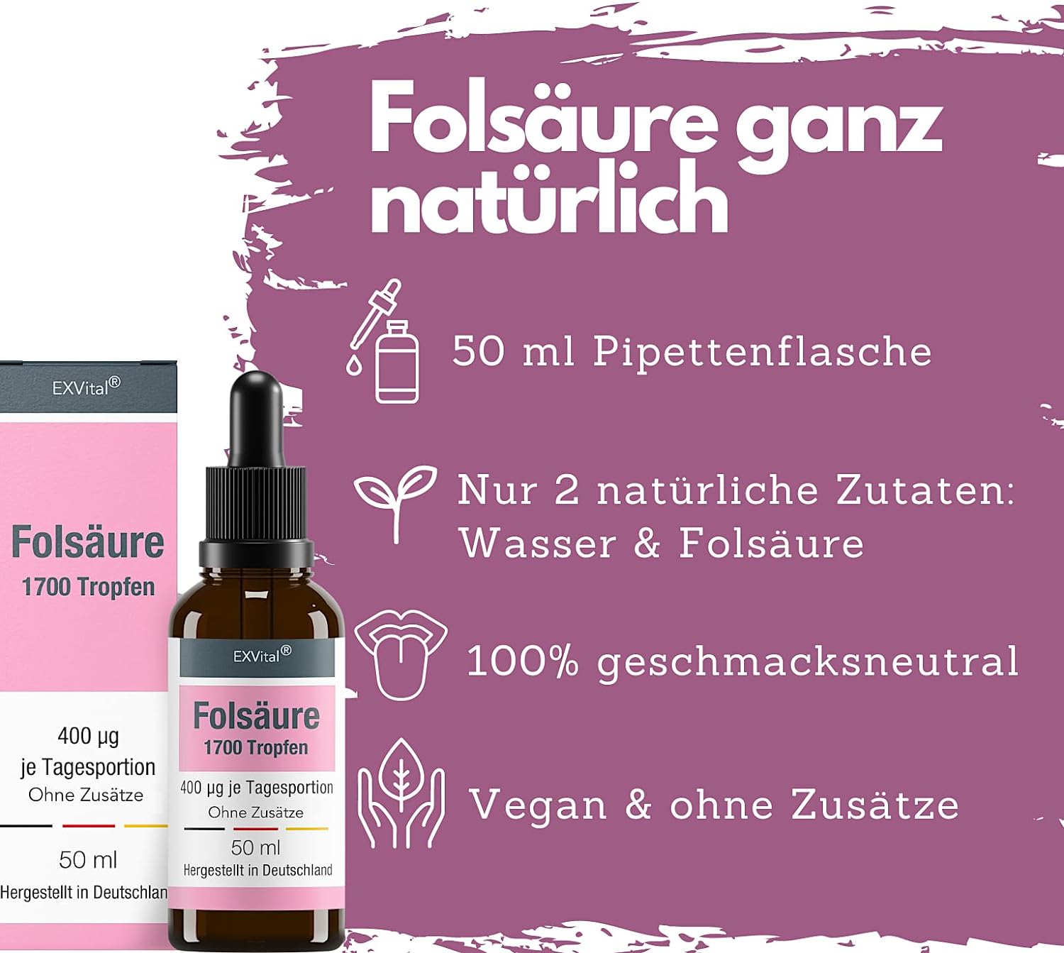 EXVital&reg; Fols&auml;ure Tropfen, Vitamin B9, 50 ml - Bild 1