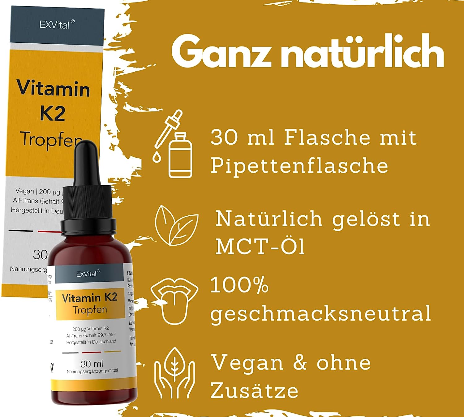 EXVital&reg; Vitamin K2 Tropfen, Menaquinon MK-7 all-trans-Vitamin, 30 ml - Bild 1