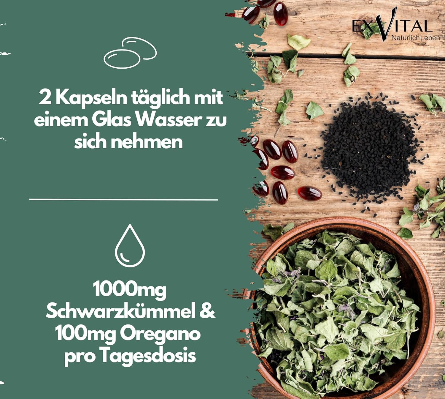 EXVital&reg; Oregano- Schwarzk&uuml;mmel&ouml;l Komplex, 180 Kapseln - Bild 1