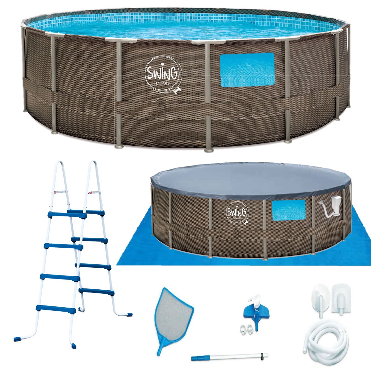 Swing Rahmen rund Pool Ø457 x 122cm Rattanoptik inkl. Zubehör