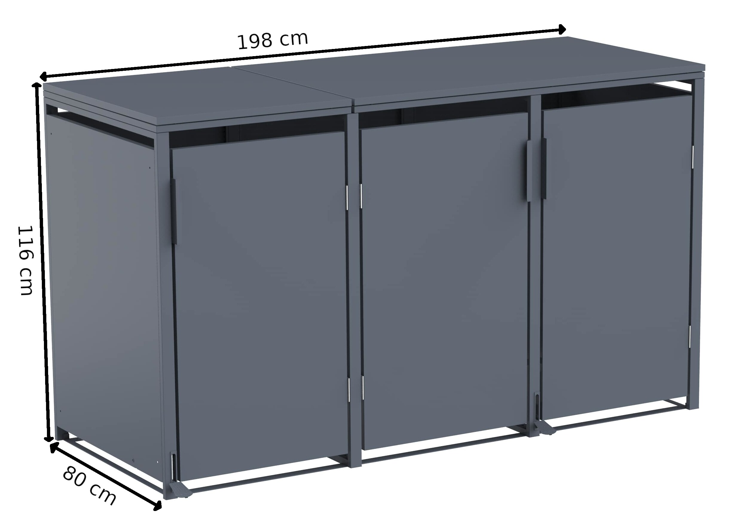 M&uuml;lltonnenbox Anthrazit f&uuml;r 3 M&uuml;lltonnen 120L 240L 198x80x116cm Pedal Softclose - Bild 1